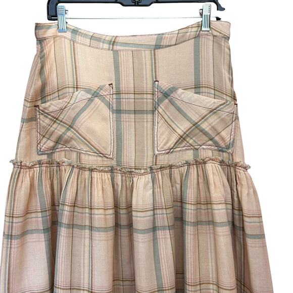 Free People Women’s Plaid Fever Midi Skirt Distressed Grunge Bohemian 90s Vibe 8 - Picture 2 of 12